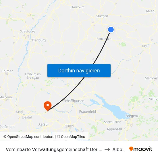 Vereinbarte Verwaltungsgemeinschaft Der Stadt Nürtingen to Albbruck map