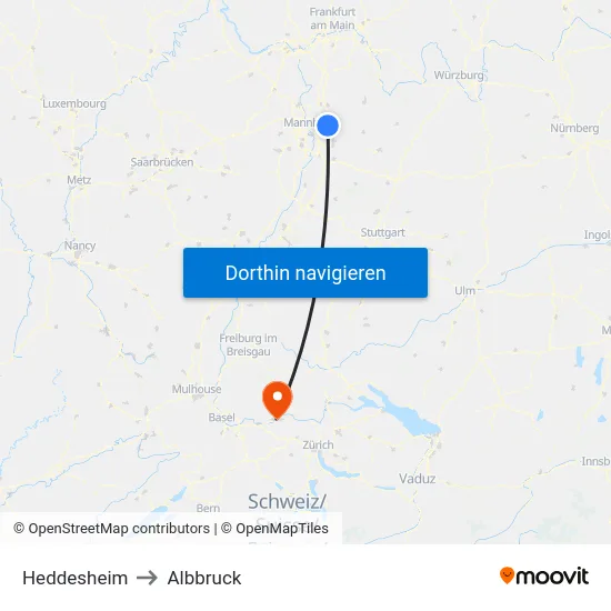 Heddesheim to Albbruck map