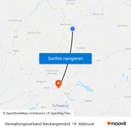 Verwaltungsverband Neckargemünd to Albbruck map