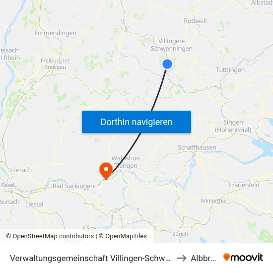 Verwaltungsgemeinschaft Villingen-Schwenningen to Albbruck map