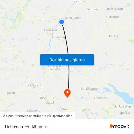 Lichtenau to Albbruck map