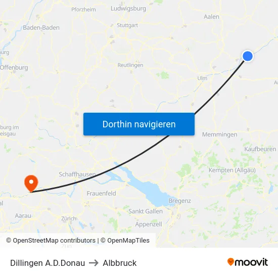 Dillingen A.D.Donau to Albbruck map
