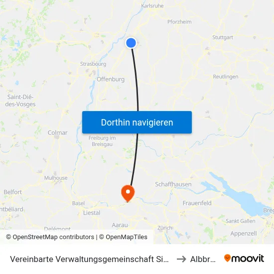 Vereinbarte Verwaltungsgemeinschaft Sinzheim to Albbruck map