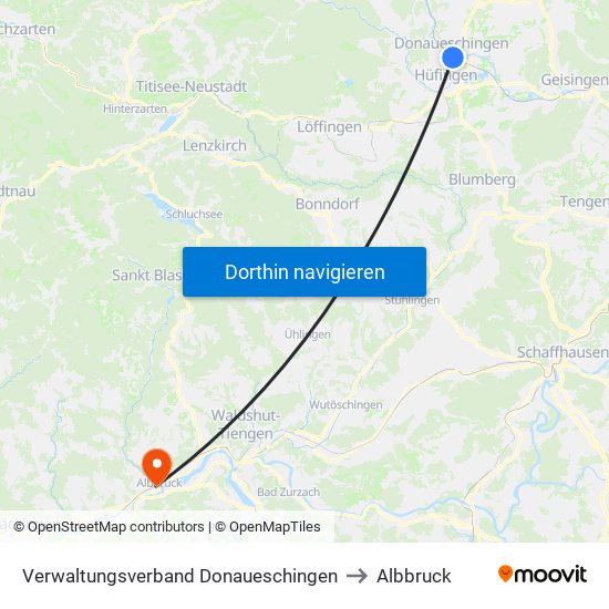 Verwaltungsverband Donaueschingen to Albbruck map