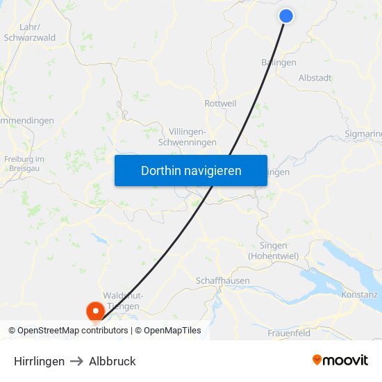 Hirrlingen to Albbruck map