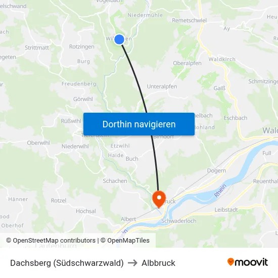 Dachsberg (Südschwarzwald) to Albbruck map