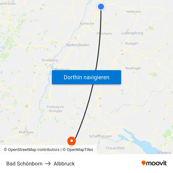 Bad Schönborn to Albbruck map
