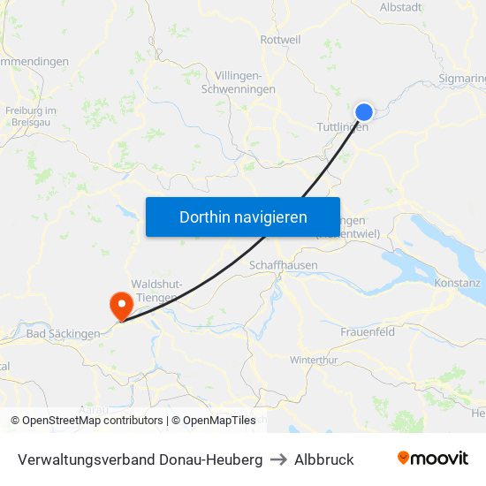 Verwaltungsverband Donau-Heuberg to Albbruck map