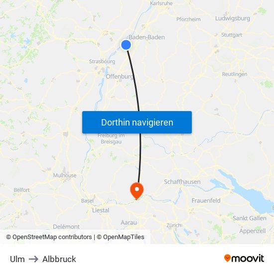 Ulm to Albbruck map