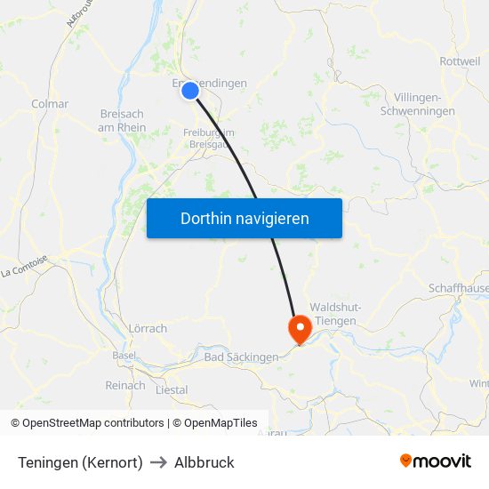 Teningen (Kernort) to Albbruck map