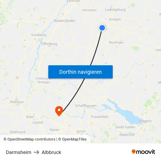 Darmsheim to Albbruck map