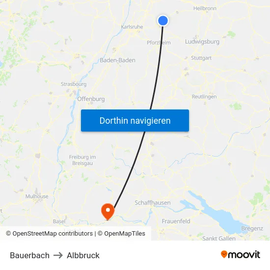 Bauerbach to Albbruck map