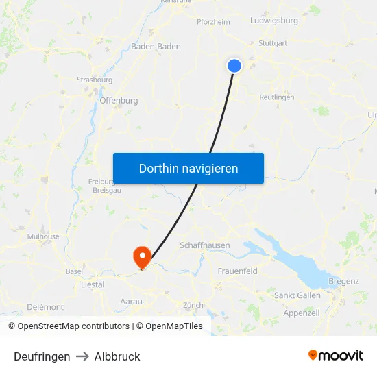 Deufringen to Albbruck map