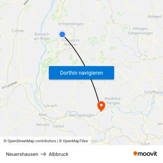 Neuershausen to Albbruck map