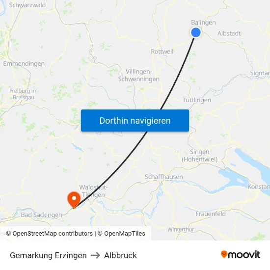 Gemarkung Erzingen to Albbruck map