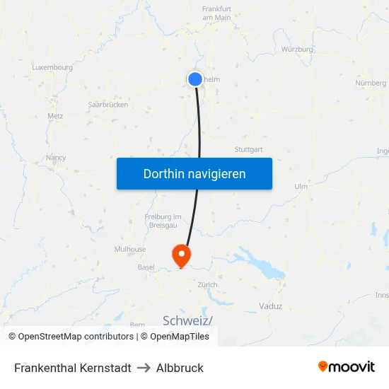 Frankenthal Kernstadt to Albbruck map