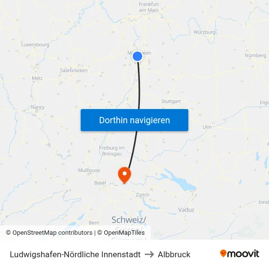 Ludwigshafen-Nördliche Innenstadt to Albbruck map