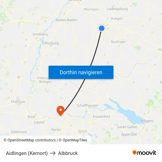 Aidlingen (Kernort) to Albbruck map