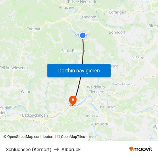 Schluchsee (Kernort) to Albbruck map