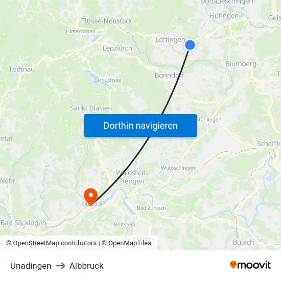 Unadingen to Albbruck map