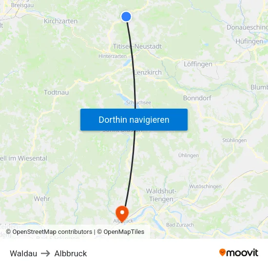 Waldau to Albbruck map