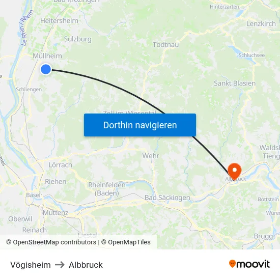 Vögisheim to Albbruck map