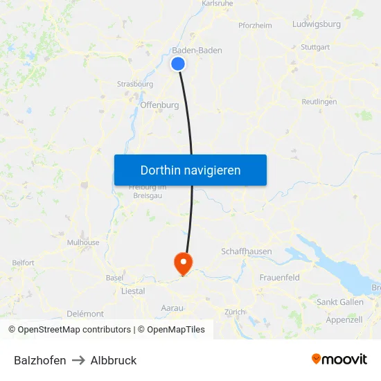 Balzhofen to Albbruck map