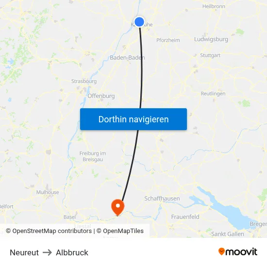 Neureut to Albbruck map