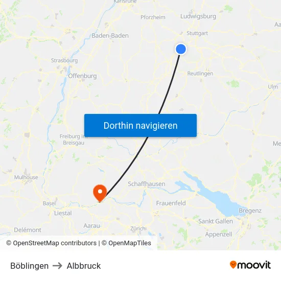 Böblingen to Albbruck map
