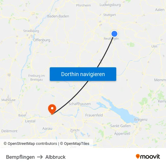 Bempflingen to Albbruck map