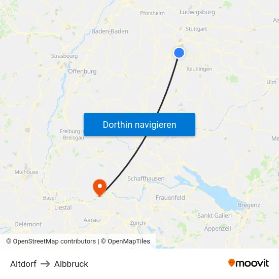 Altdorf to Albbruck map