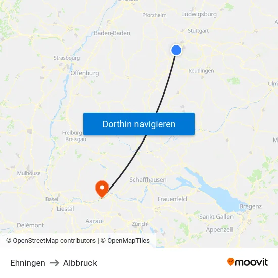 Ehningen to Albbruck map