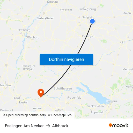 Esslingen Am Neckar to Albbruck map