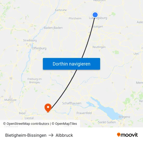 Bietigheim-Bissingen to Albbruck map