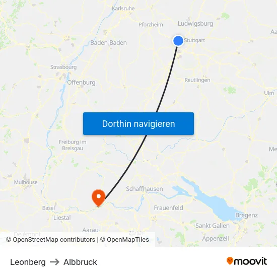 Leonberg to Albbruck map