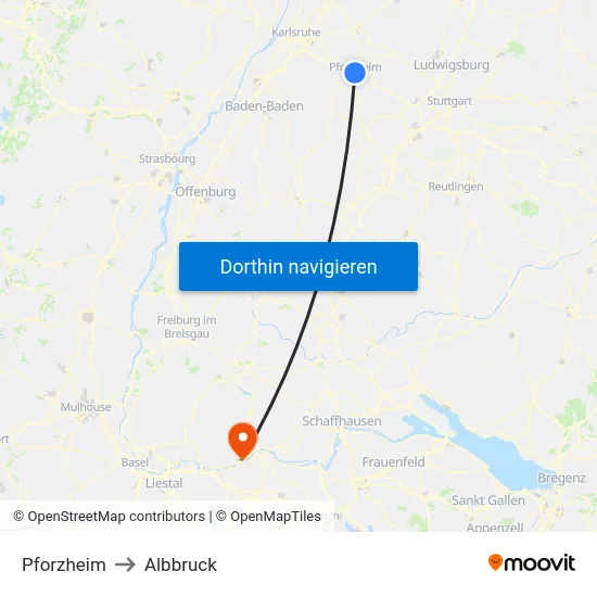 Pforzheim to Albbruck map
