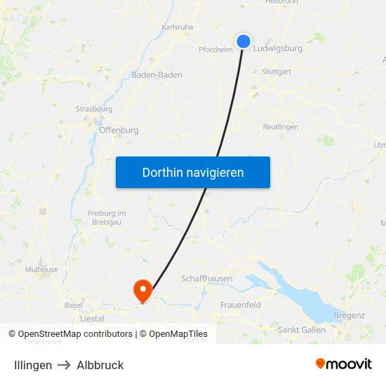 Illingen to Albbruck map