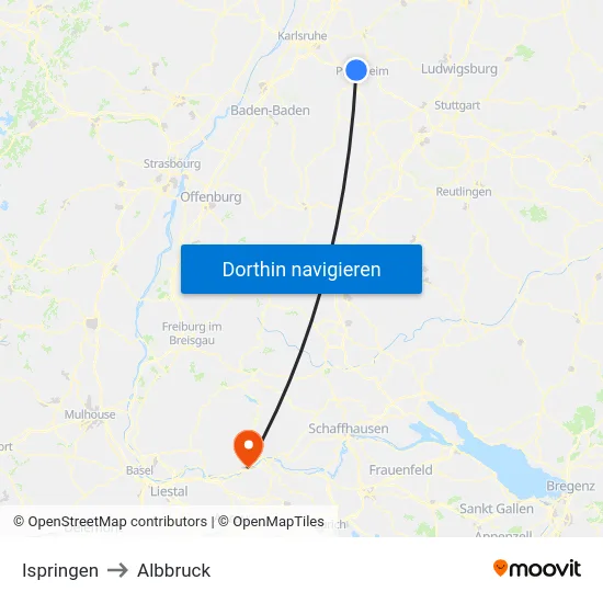 Ispringen to Albbruck map