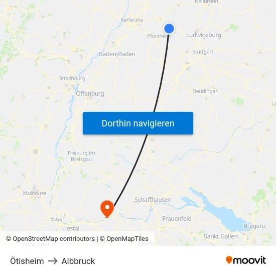 Ötisheim to Albbruck map