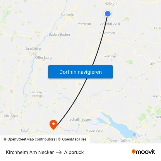 Kirchheim Am Neckar to Albbruck map
