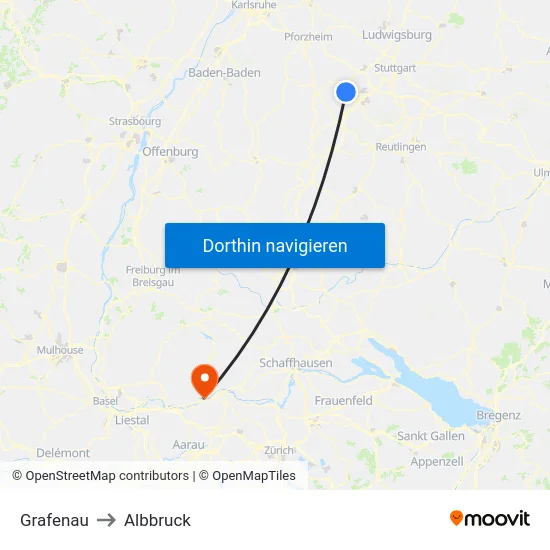 Grafenau to Albbruck map