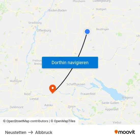 Neustetten to Albbruck map