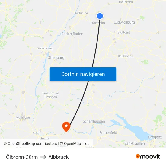 Ölbronn-Dürrn to Albbruck map