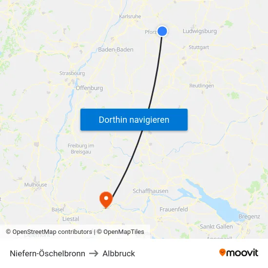 Niefern-Öschelbronn to Albbruck map