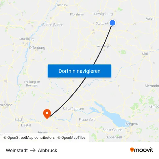 Weinstadt to Albbruck map