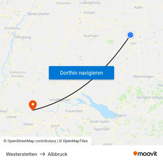 Westerstetten to Albbruck map