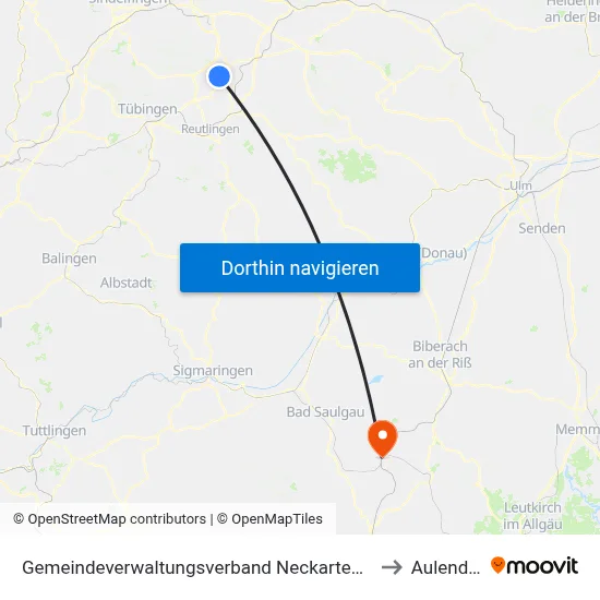 Gemeindeverwaltungsverband Neckartenzlingen to Aulendorf map