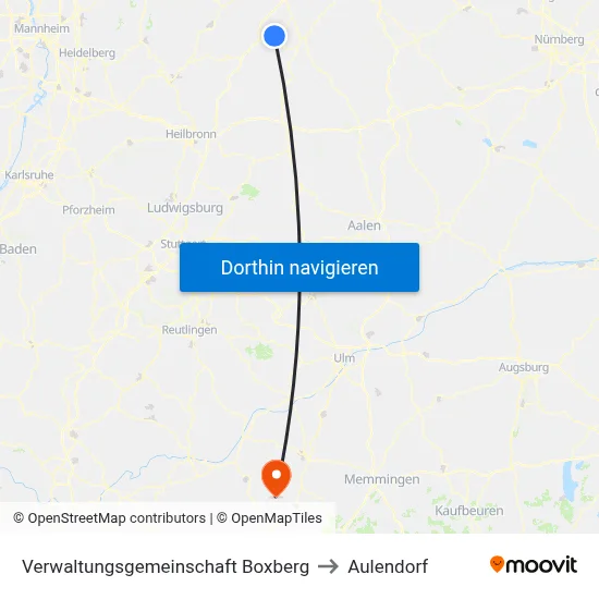 Verwaltungsgemeinschaft Boxberg to Aulendorf map