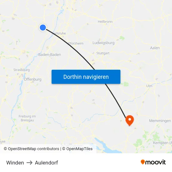 Winden to Aulendorf map