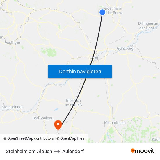 Steinheim am Albuch to Aulendorf map